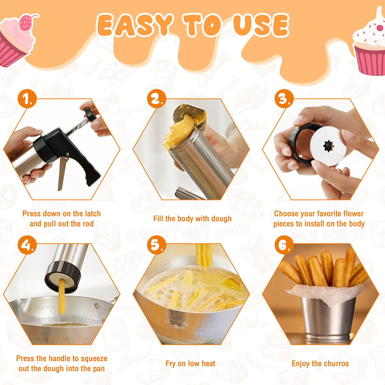 Cookie Press Gun Tips Set Stai - огляд і ціна Churros Maker Gun